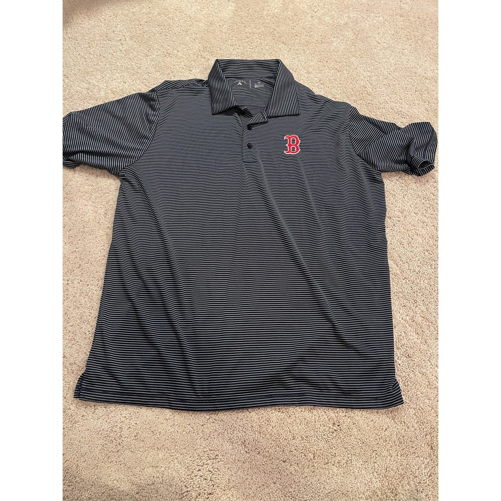 Boston Red Sox Polo Shirt Mens XL Navy Striped Performance Golf MLB